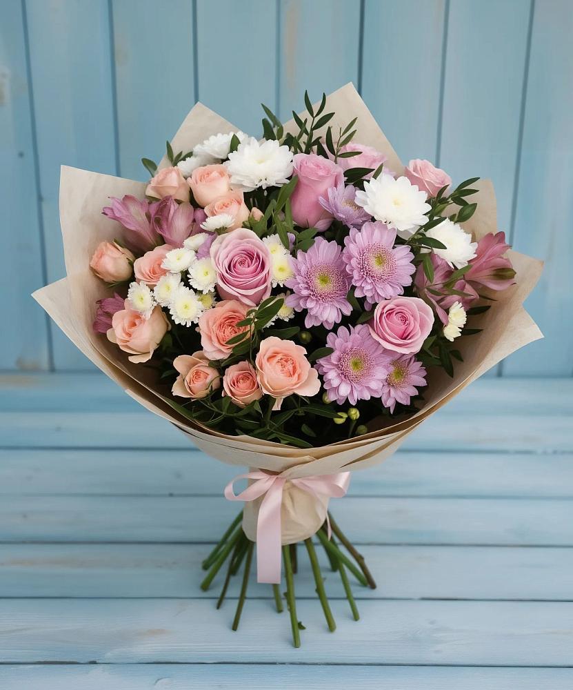 Букет цветов из: Хризантемы, Розы и Альстромерии в Солдатском