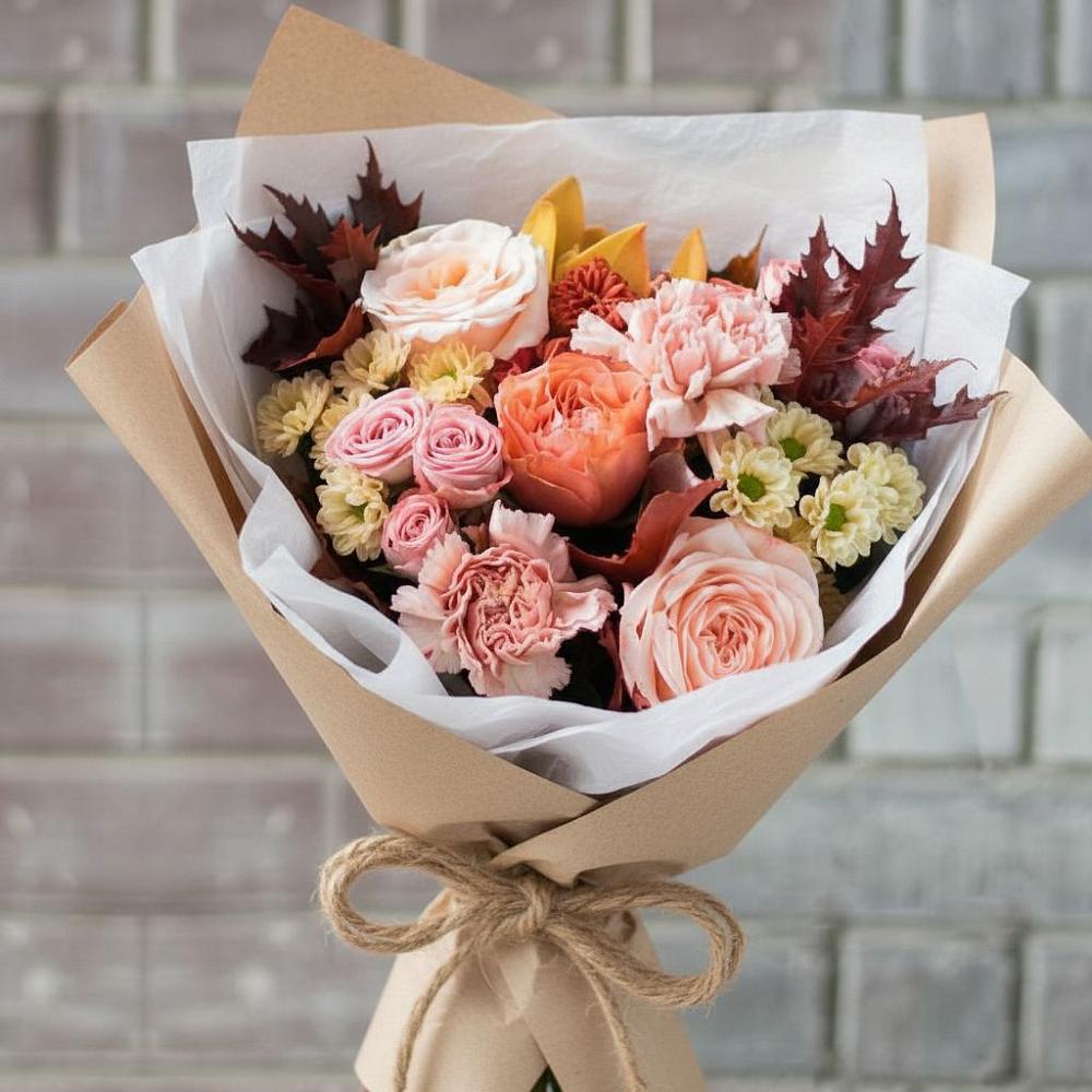 Букет цветов из: Гвоздики, Хризантемы и Розы в Солдатском