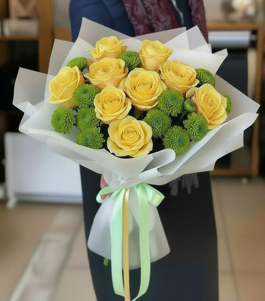 Букет цветов из: Хризантемы и Розы в Солдатском