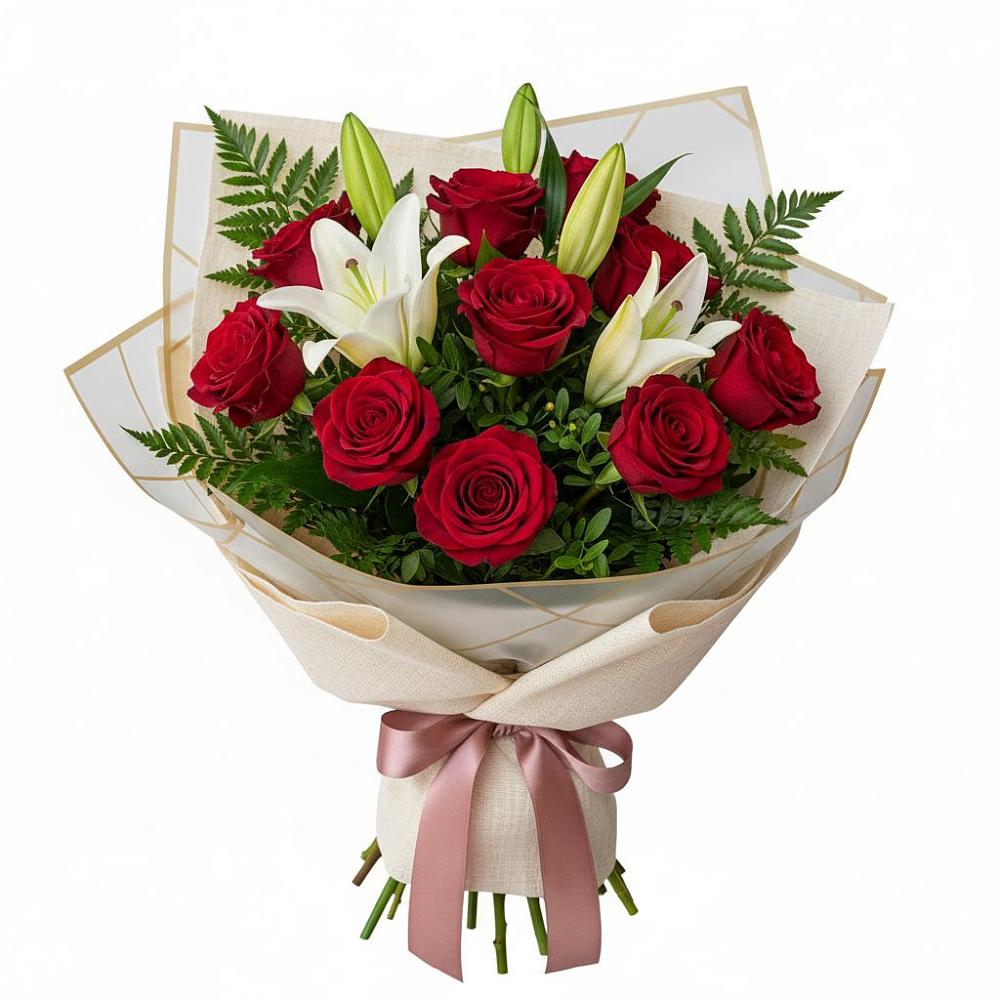 Букет цветов из: Лилии и Розы в Солдатском