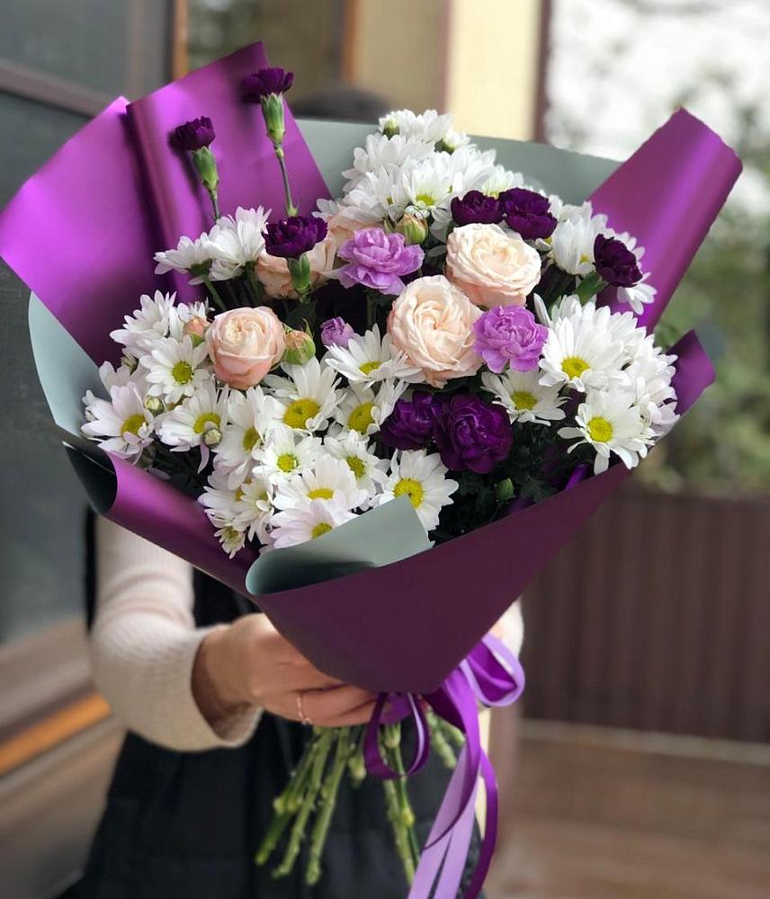 Букет цветов из: Хризантемы, Гвоздики и Розы в Солдатском