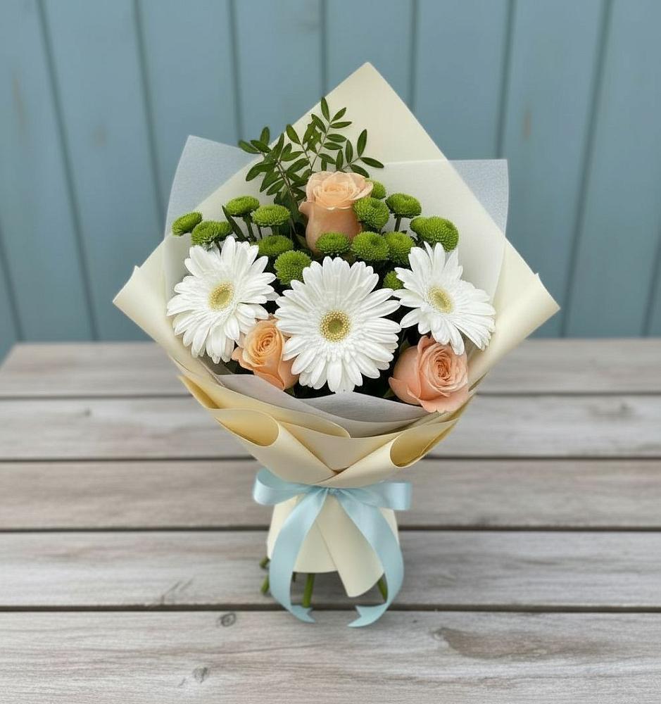 Букет цветов из: Герберы, Розы и Хризантемы в Солдатском