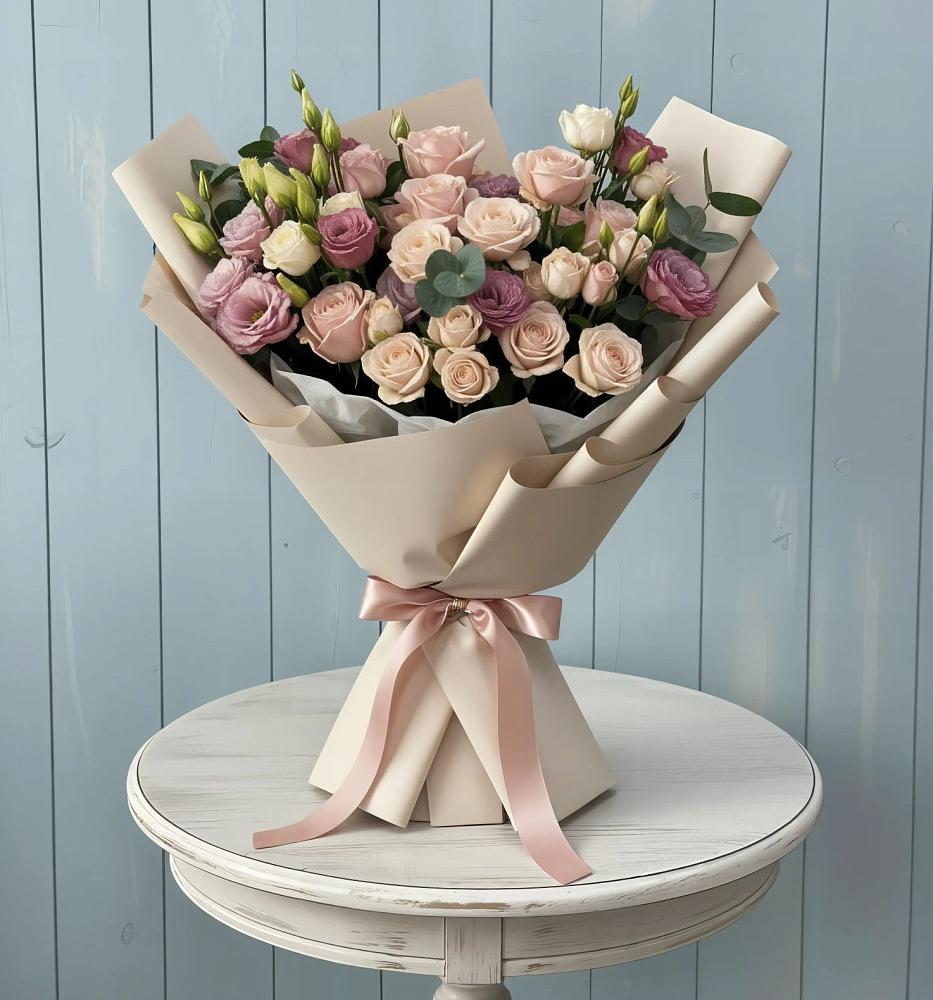 Букет цветов из: Розы и Лизиантусы в Солдатском