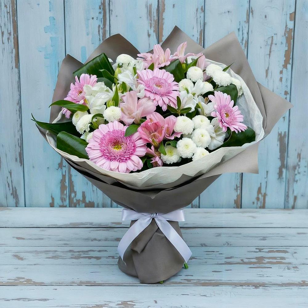 Букет цветов из: Герберы, Альстромерии и Хризантемы в Солдатском