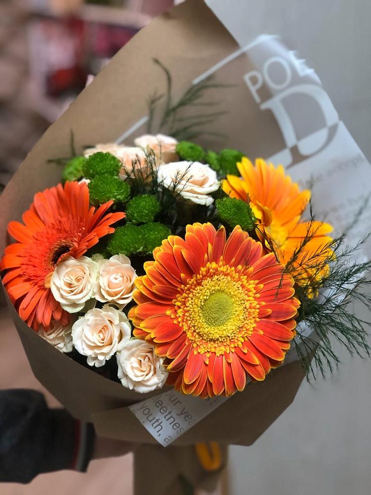 Букет цветов из: Герберы, Хризантемы и Розы в Солдатском